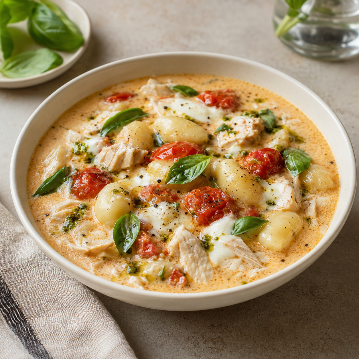 Caprese Chicken Gnocchi Soup